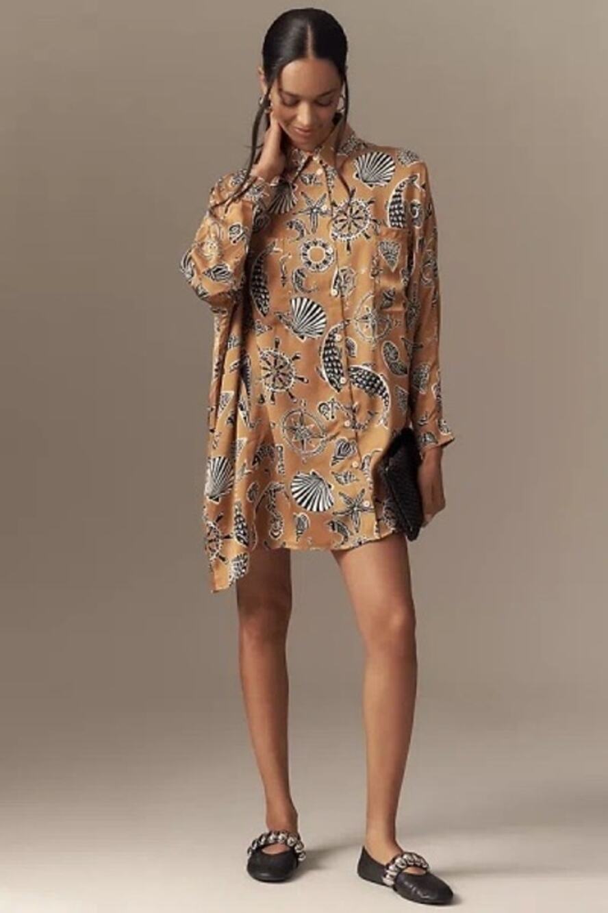 Anthropologie Corey Lynn Calter Long Sleeve Printed Shirt Dress Size Large